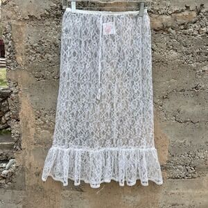 Vintage Eber 1970's White Lace Prairie Victorian Cotton Skirt Cottage Elastic